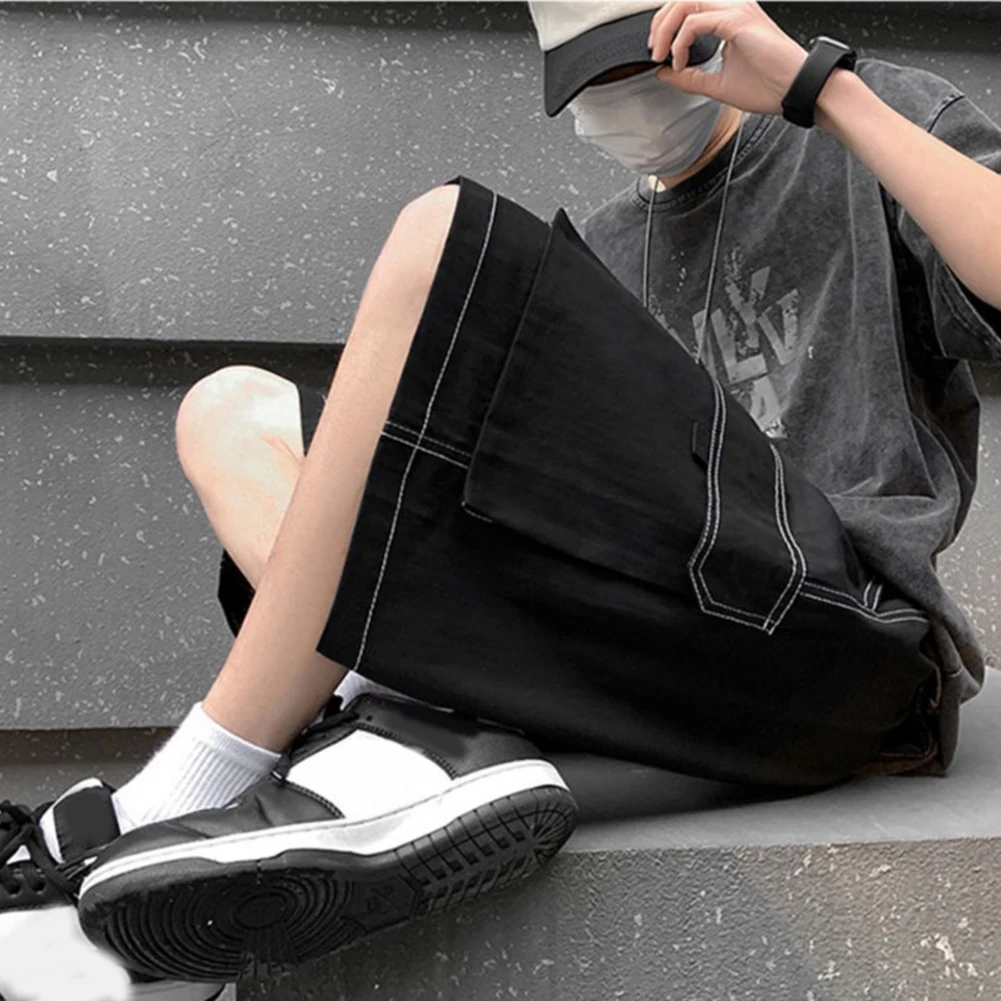 

Shorts Men Pants Vacation Daily Holiday Non Stretch Polyester Solid Color High Waist Straight Summer Big Pocket