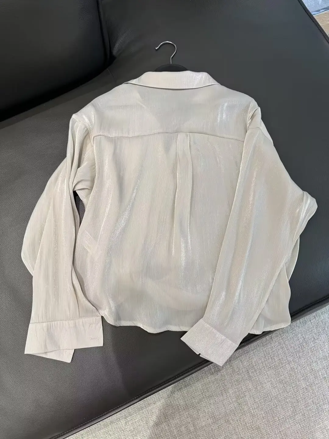 Women's new fashion knot decoration loose satin texture casual pleated shirt retro long sleeved button up women's shirt chic top