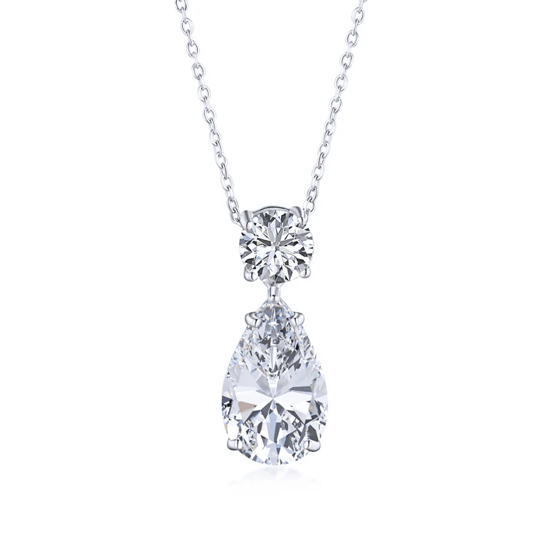 Luster Women Trendy Style Round and Pear Shaped Moissanite Pendant Genuine Silver Jewelry 925 Necklace With Stones