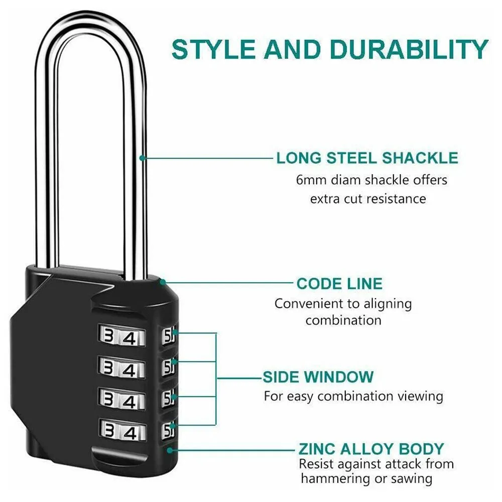 4 Digit Long Shackle Combination Padlock Waterproof Outdoor Password Security Lock for Gym Locker Locker Fence Gate Lock view 4