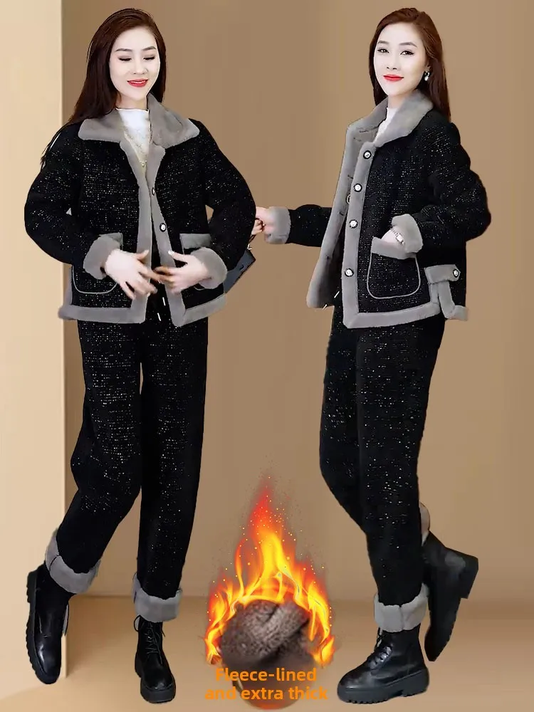 Conjunto de traje deportivo con forro de Fce para mujer, conjunto de dos piezas de algodón con cuello holgado, ropa deportiva informal Sle para otoño e invierno