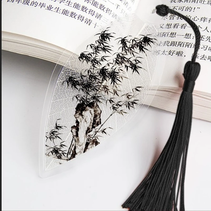 Chinese Leaf Design Bookmark with Tassels for Friends Students Gift Classical Style Bookmarks for Books School Supplies