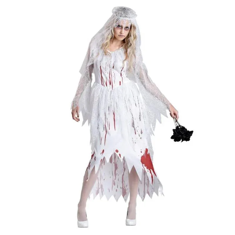 Zawaland Día de los Muertos Fantasma Novia Cosplay México vacaciones aterrador vampiro vestido de lujo mujeres hombres Halloween disfraz sangriento sf/1