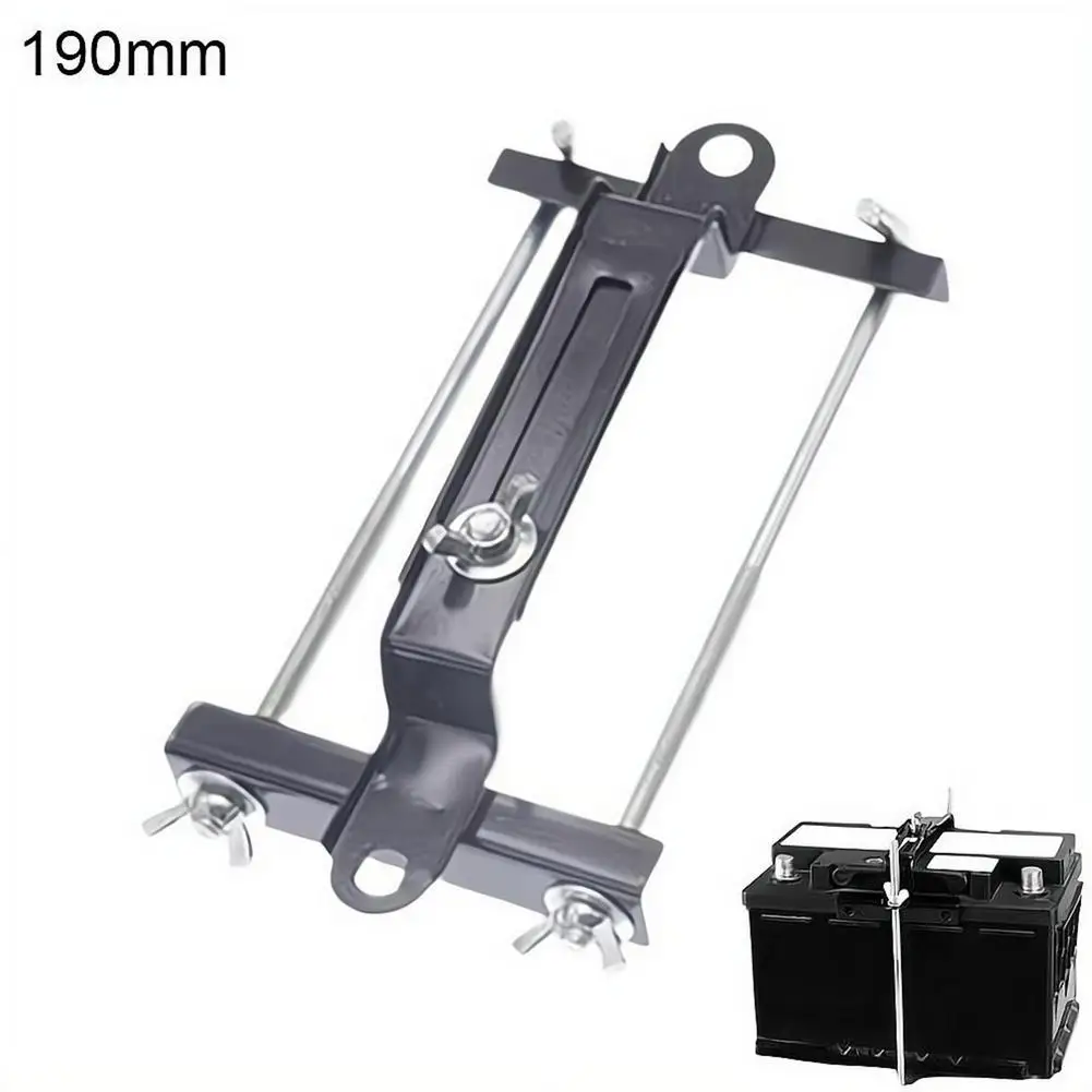 Car Battery Hold Down Bracket Solid Iron Adjustable Universal Fit with Threaded Bolts for Secure Installation No Tools Needed