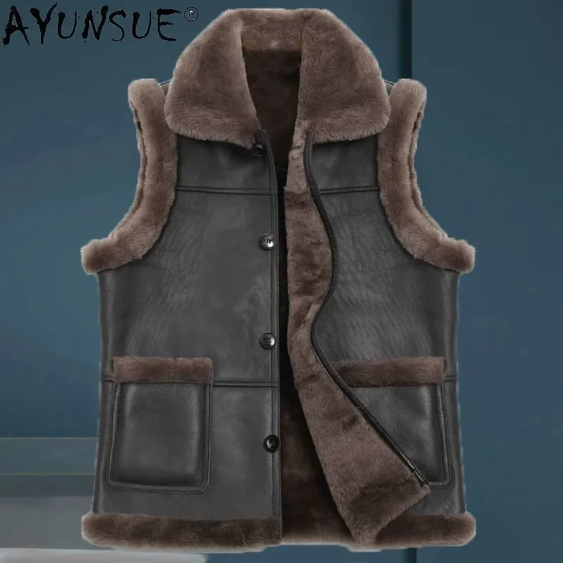 AYUNSUE Men Clothing Genuine Leather Jacket Men's Vest Autumn Fur Coat Mens Jackets Warm 100% Wool Vests Ropa Hombre LXR436