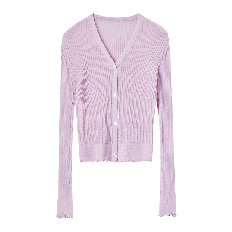 SENTUBILA 슬림 핏 니트 가디건 여성 2025 봄 가을 출퇴근용 브이넥 긴팔 스플라이스 버튼 아우터웨어 탑스 W51H58624