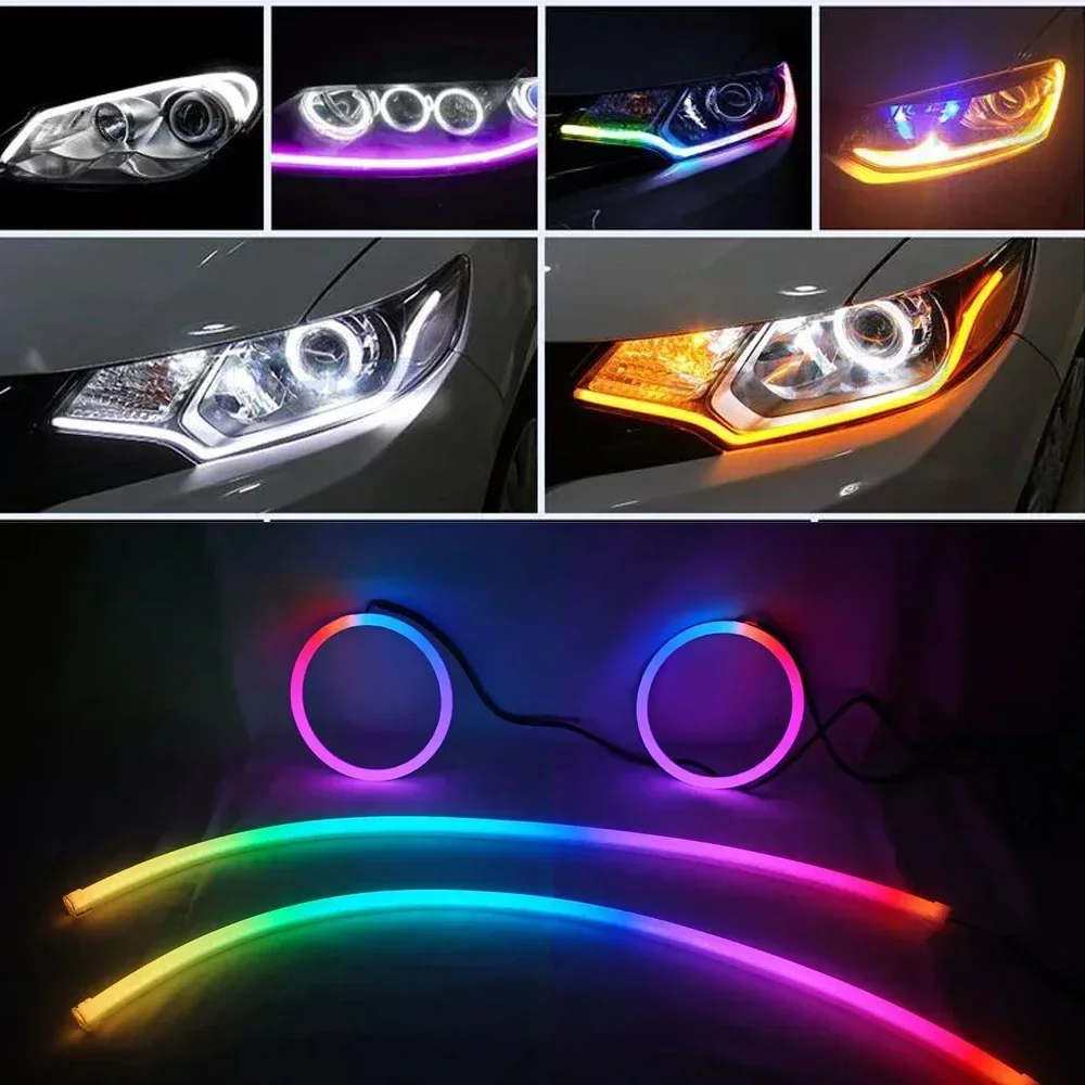 RGB Color-Chasing Revolving Dynamic Angel Eyes Turn Signals Light Bluetooth Wireless Control LED Sequential Flowing Strip Light