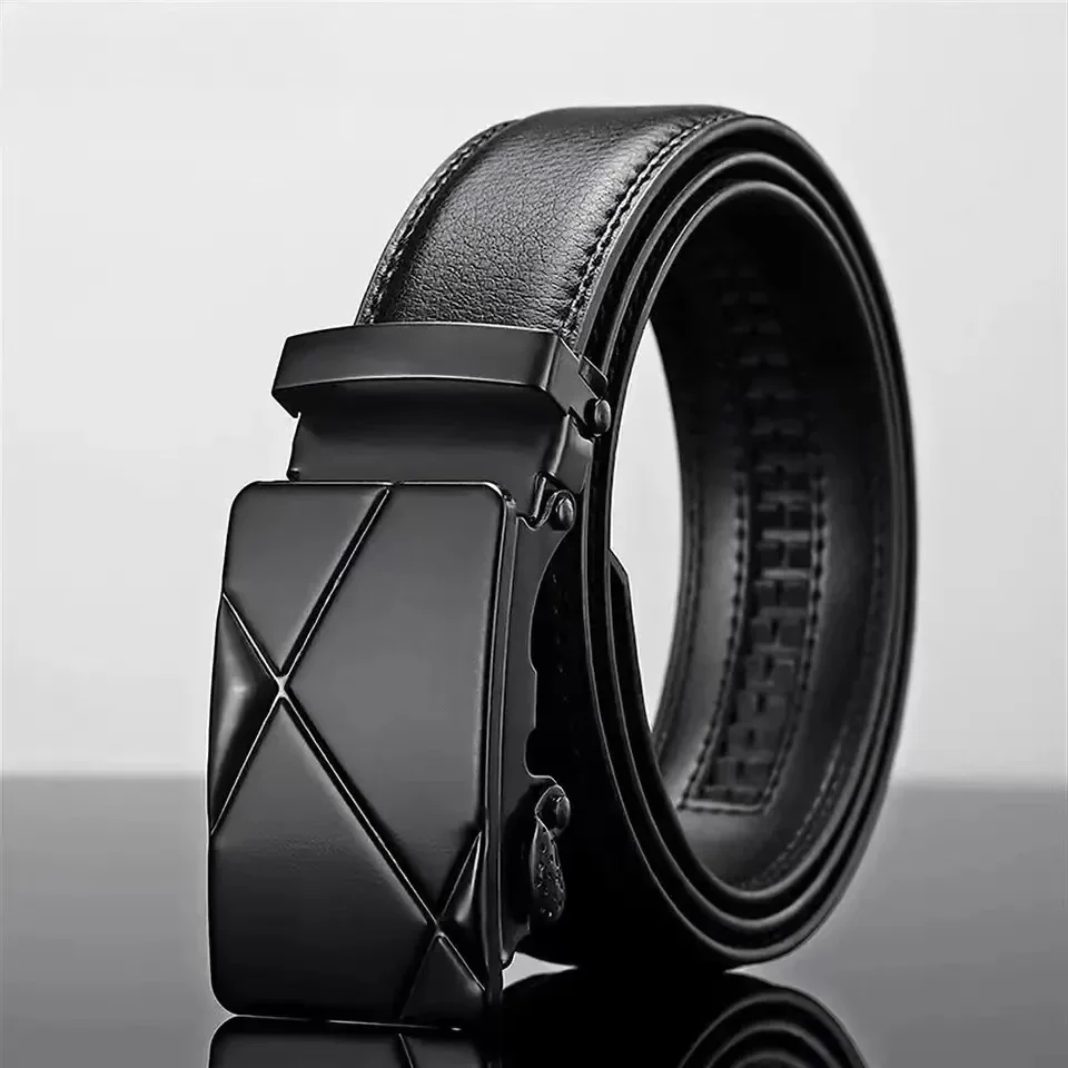 

Men Leather Belt Metal Automatic Buckle Brand High Quality Luxury Belts for Men Famous Work Business Black PU Strap