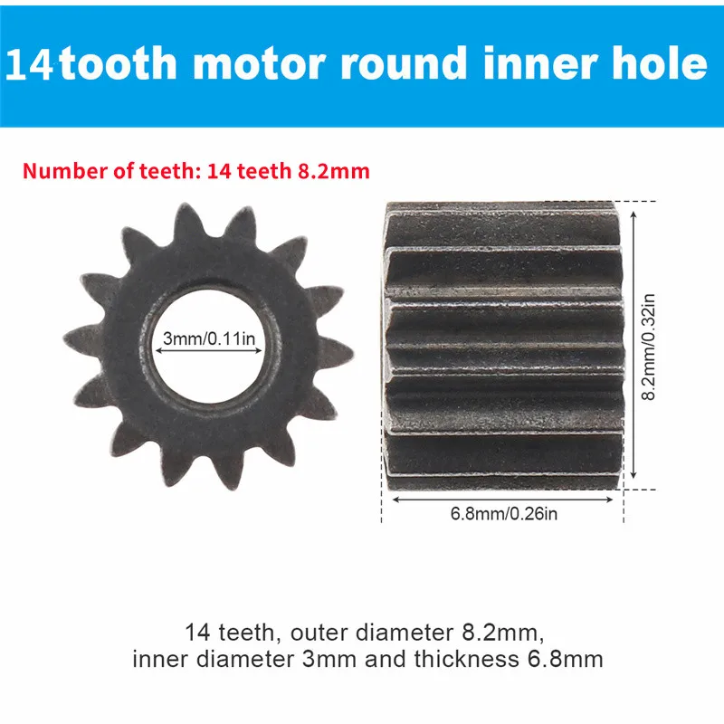 Motor Gears 14 Teeth 8.2mm 9.5mm Diameter Replaceable Motor Gear for RS550 10.8V / 12V / 14.4V / 16.8V / 18V / 21V DC Motor