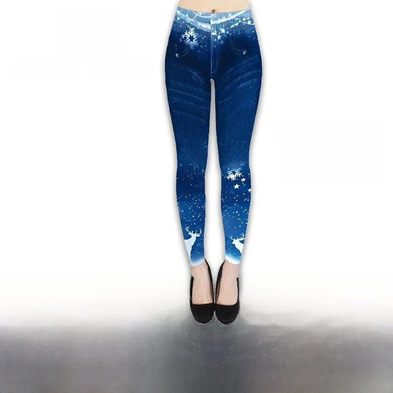 กางเกงยีนส์ขายาวเอวสูงพิมพ์ลายแฟชั่น ผ้ายืดกระชับสัดส่วน ควบคุมหน้าท้อง ผสมโพลีเอสเตอร์ สำหรับผู้หญิง