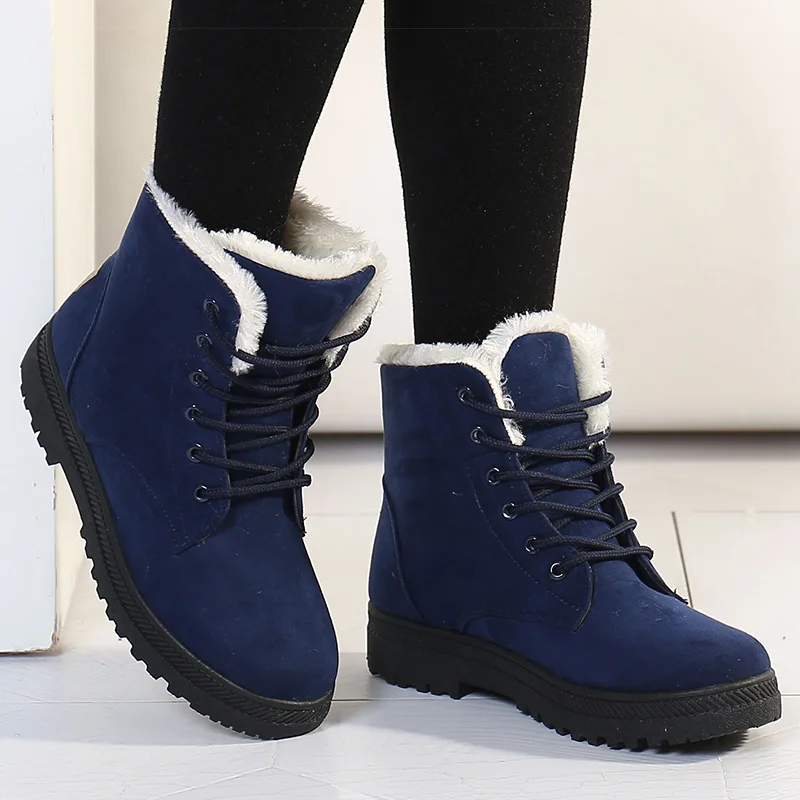 Women\'s Boots 2024 Winter Boots With Fur Low Heels Snow Boots Ankle Bota Feminina Platform Booties For Women Winter Shoes Heeled