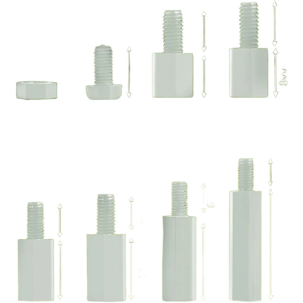 180PCS White Nylon FOR M3 Hex Head Screws Nuts Spacers Kit Plastic Fasteners Bolt Full Thread External Hexagon Head Screws Set
