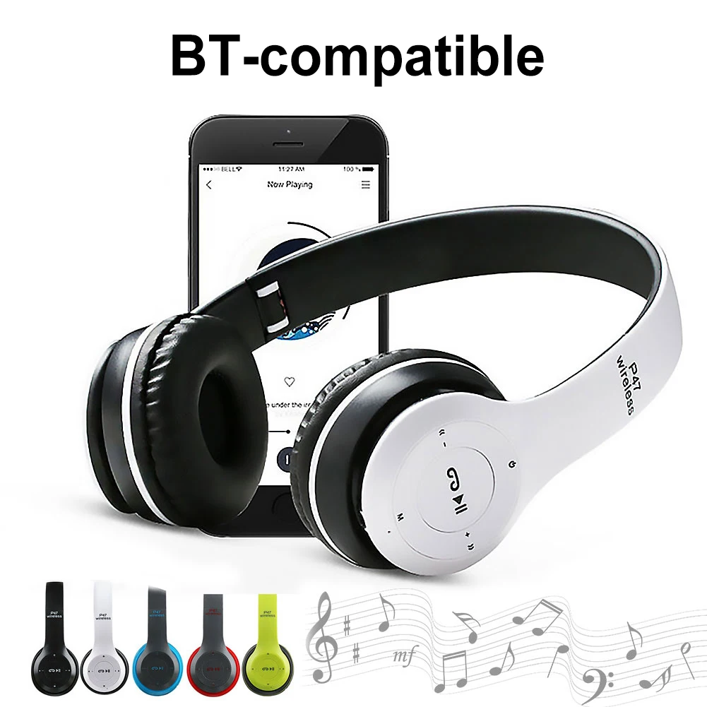 P47 Wireless Headset Over Ear Headphones Noise Cancelling Bluetooth-Compatible 5.0 Sports Game Headset Built-in Mic Mp3 Player