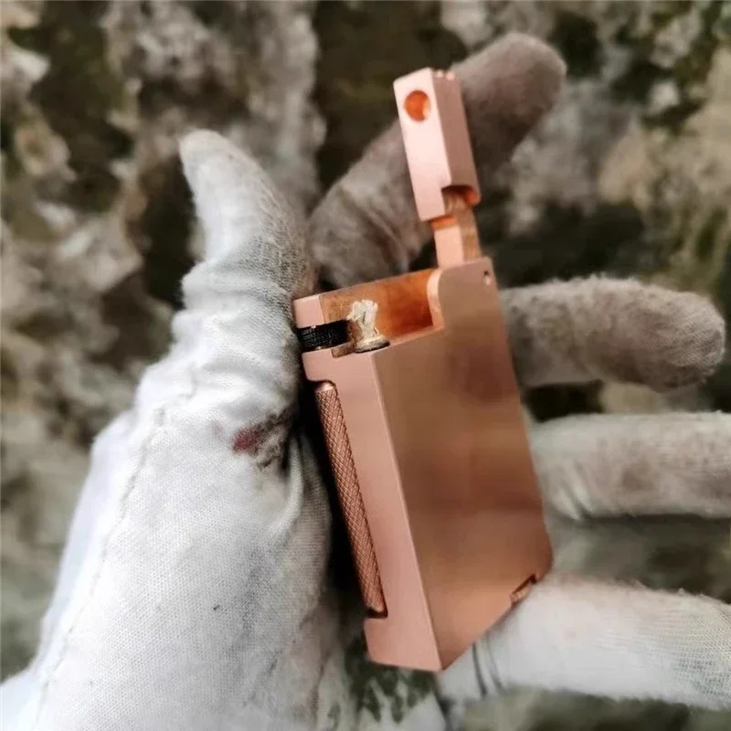 

Handmade Pure Copper Kerosiene Windproof Lighter Double Tank Side Pulley Cigarette Lighter High-end Collection Lighter