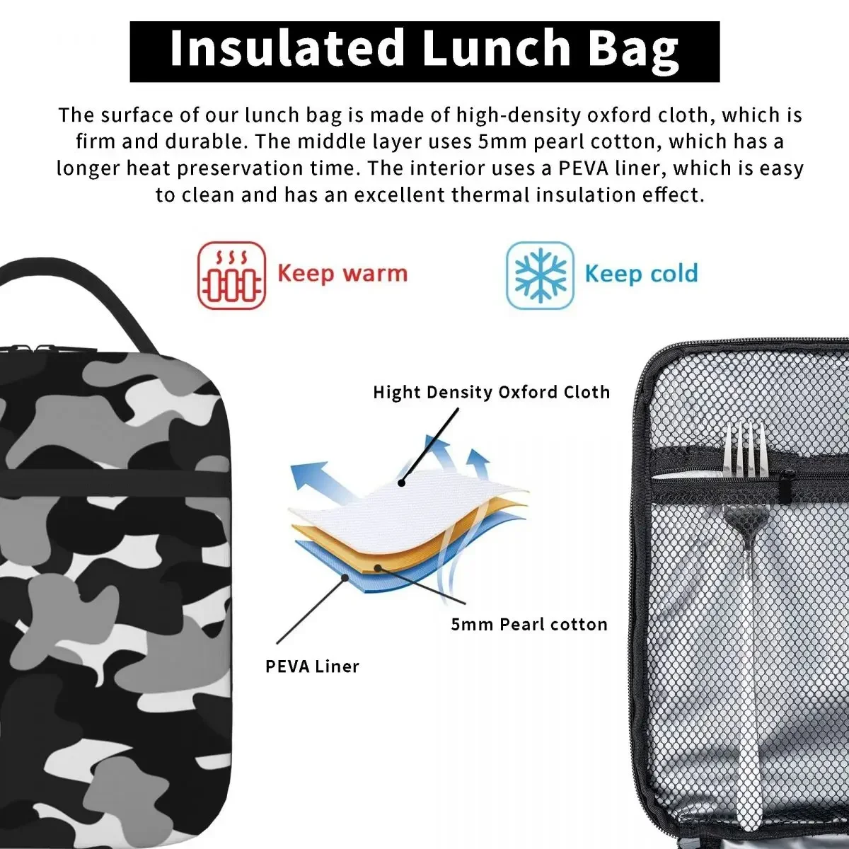 Camouflage Pattern Military Army Background Camo Insulated Lunch Bags Cooler Lunch Box Lunch Tote for Woman Work Children School