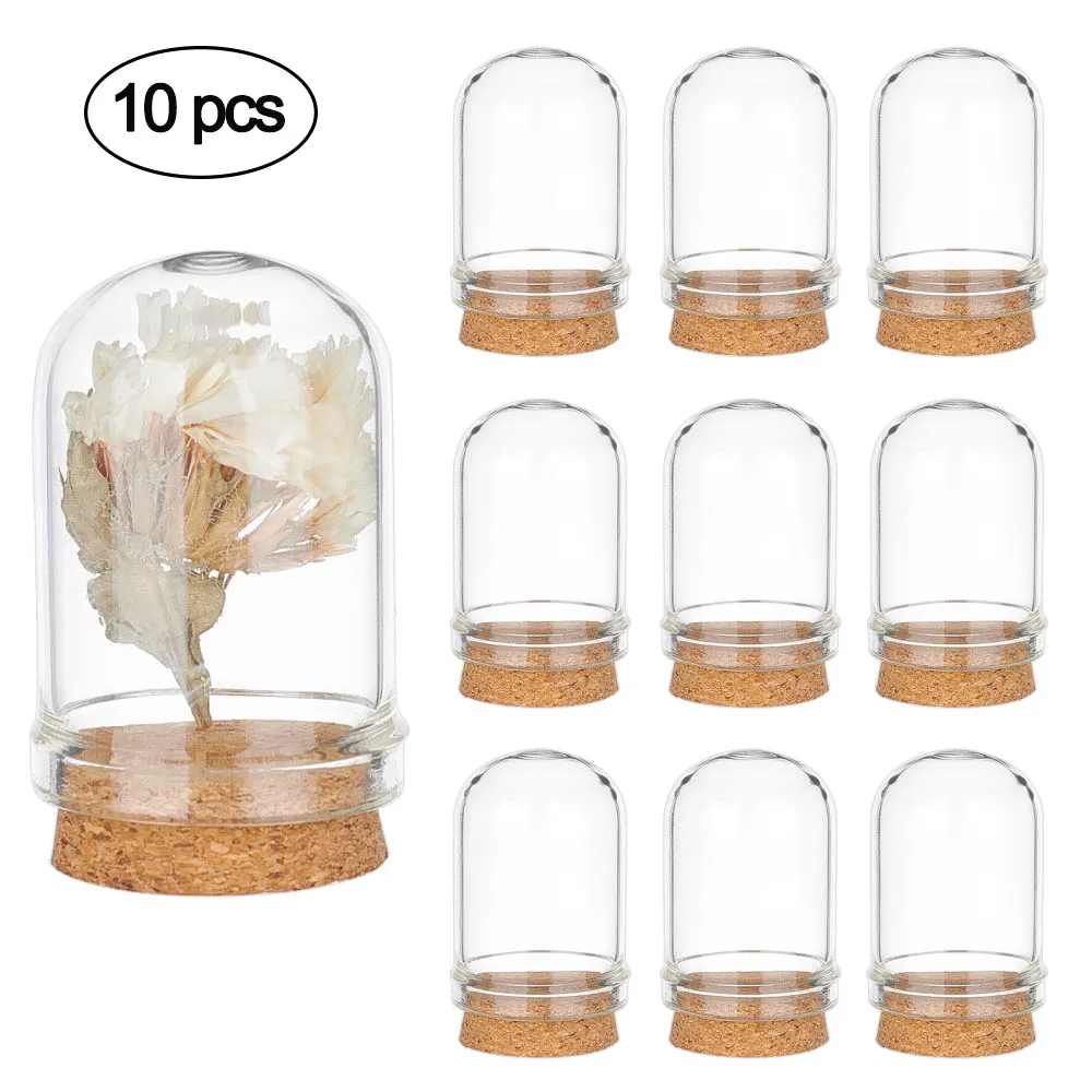 10Pcs Glass Cover Dome Flower Jar Bell Cloche Transparent Display Case with Cork Base For Jewelry Beads Storage Show Home Decor