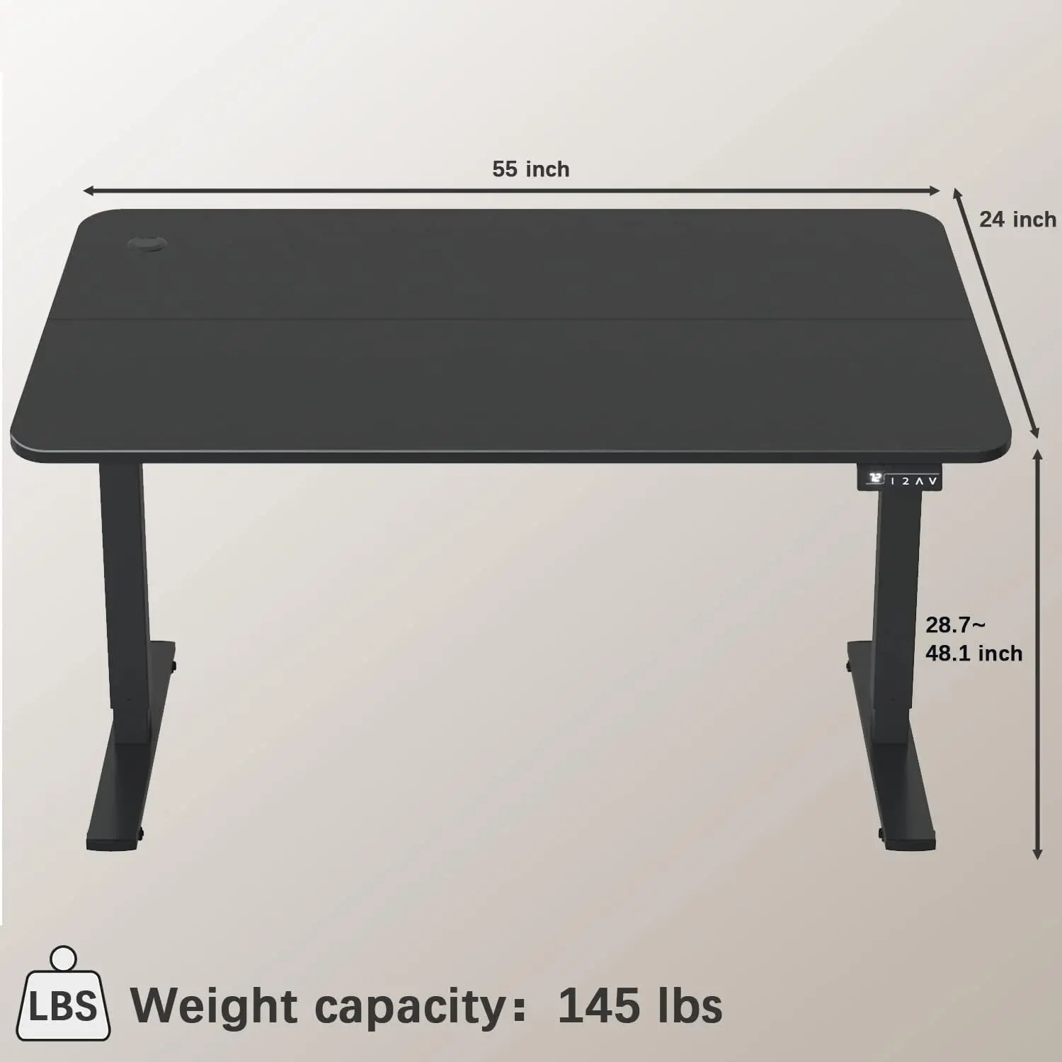 Electric height adjustable vertical office desk, large size 55 x 24 inch, seated home office computer desk