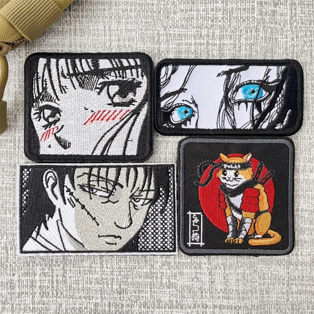 

Japanese Anime Girl and Samurai Cat Morale Badge Embroidery Patches Tactical Backpack Military Hook and Loop Armband