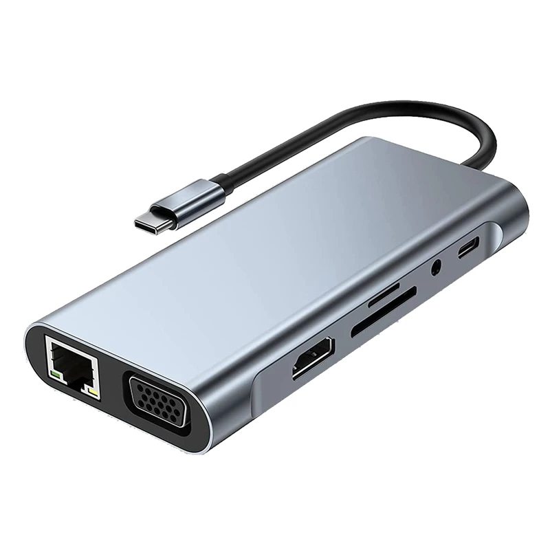 

1 Piece USB C Hub With 4K HDMI-Compatible, VGA, USB 3.0 Port,Type C PD, RJ45 Ethernet