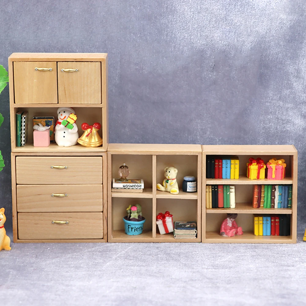 1/12 Dollhouse Miniature Wooden Lockers Mini Combination Cabinet Furniture Model Toy for Doll House Accessories Decoration ob11
