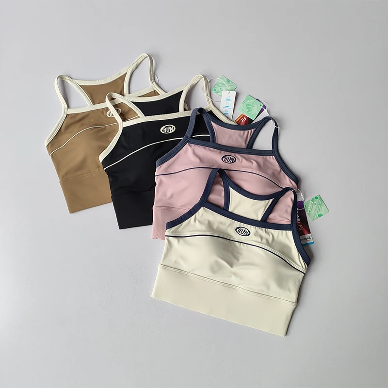 Neue Kontrastfarbene Amerikanische Retro-Sport-Lingerie mit Hochfestem Brustpolster, Yoga-Schöner Rücken, Pendler-Fitness-Oberteil – Detail 14
