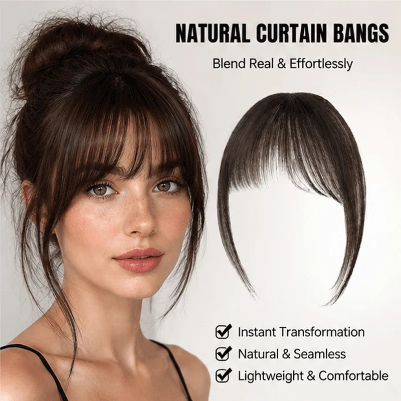 Curly Synthetic Front Fringe Clip Wispy French Bangs Temples Curved Fringe Hair Accessories Clip in Air Bangs Natural Hairpieces