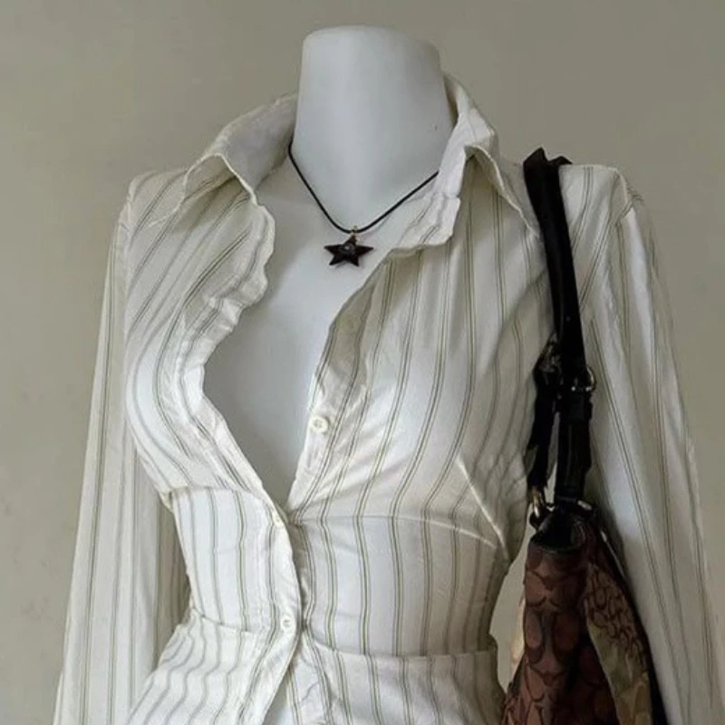 ใหม่Streakพิมพ์สบายๆY2kเสื้อผู้หญิงสุนทรียศาสตร์แฟชั่นแขนยาวเสื้อยืดฤดูร้อนVINTAGE Streetwearเสื้อบาง 2025