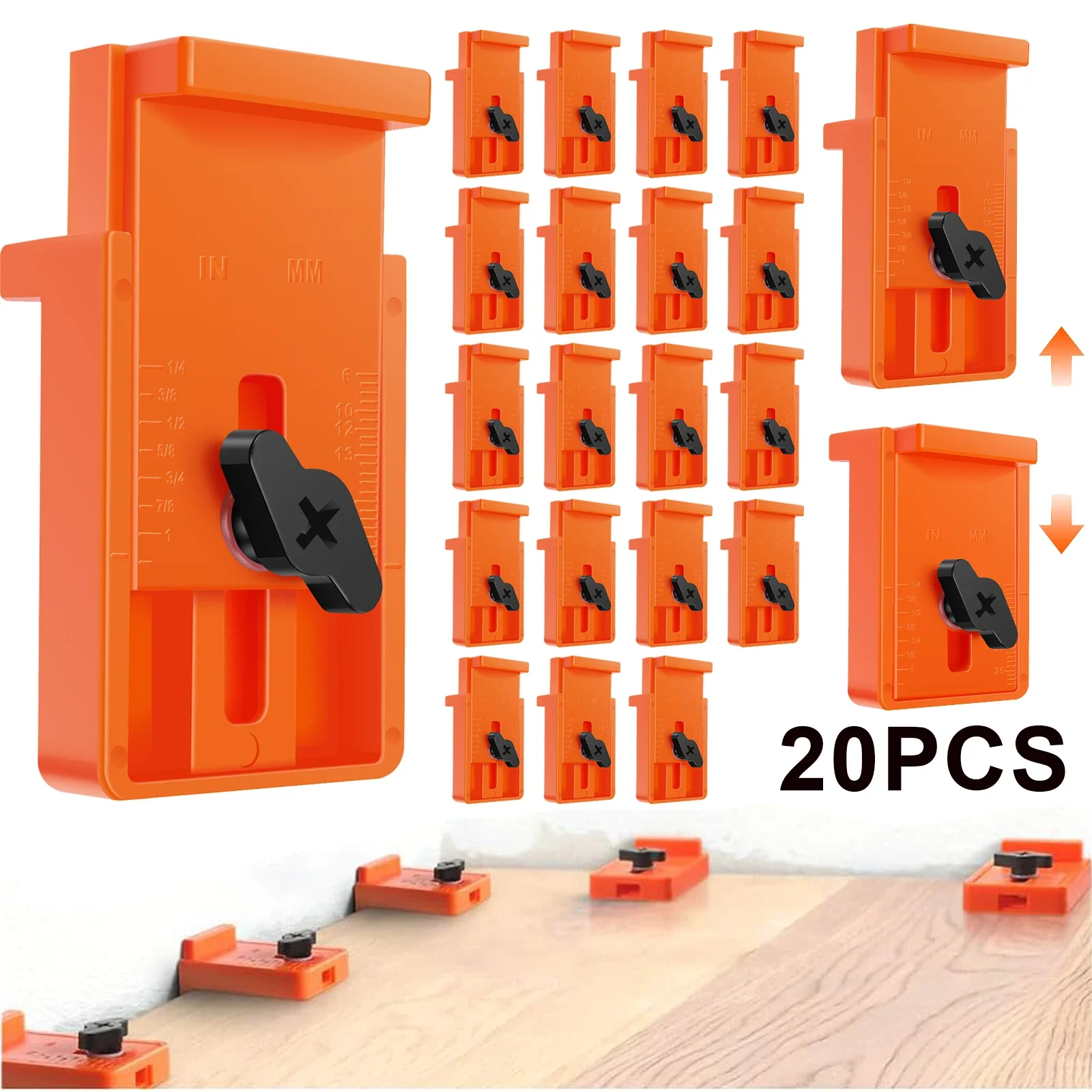 20 Stück Bodenbelagsabstandshalter 1/4" bis 1" (6-25mm) Verstellbare Lücken Stabiles Breitbasis-Design Professionelles Design für Laminat-, Holz- und Vinylplanken