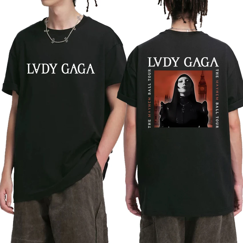 

Lady Gaga World Tour 2025 Double Sided print T shirt Unisex Fashion Hip Hop streetwear Men Women Casual short sleeve T-shirts