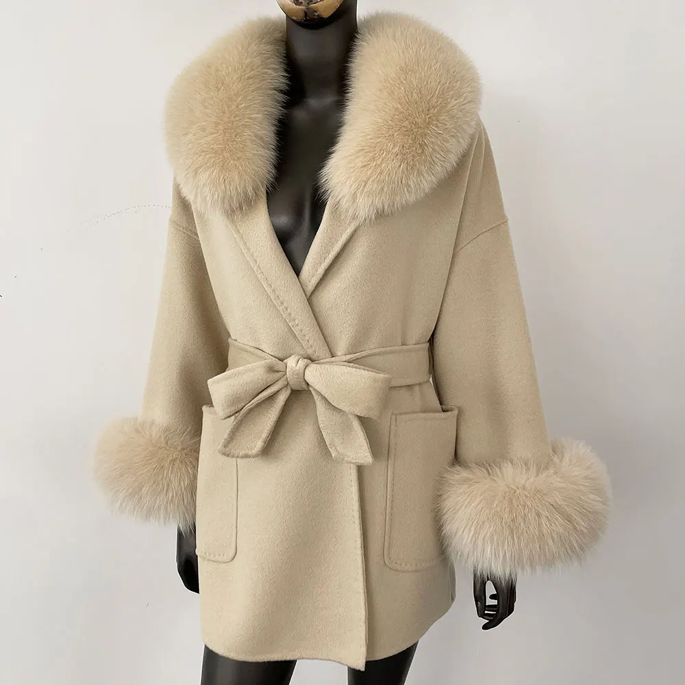 

Шерстяная куртка, зимнее пальто из натурального меха, осеннее шерстяное пальто, женское теплое пальто из натурального лисьего меха, кашемировая женская куртка из натурального меха енота