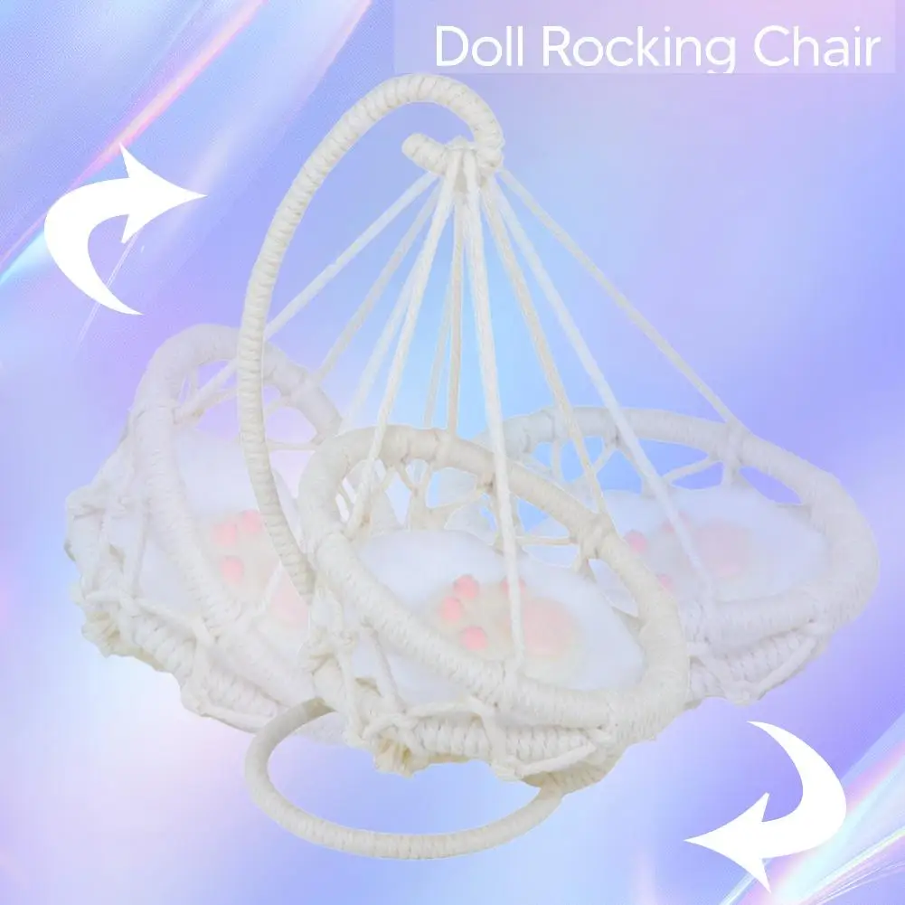Mini Doll's Hanging Chair Hand-woven Hanging basket Swing Enameling Plush Toy Hammock Accessories For Child Girl Gift