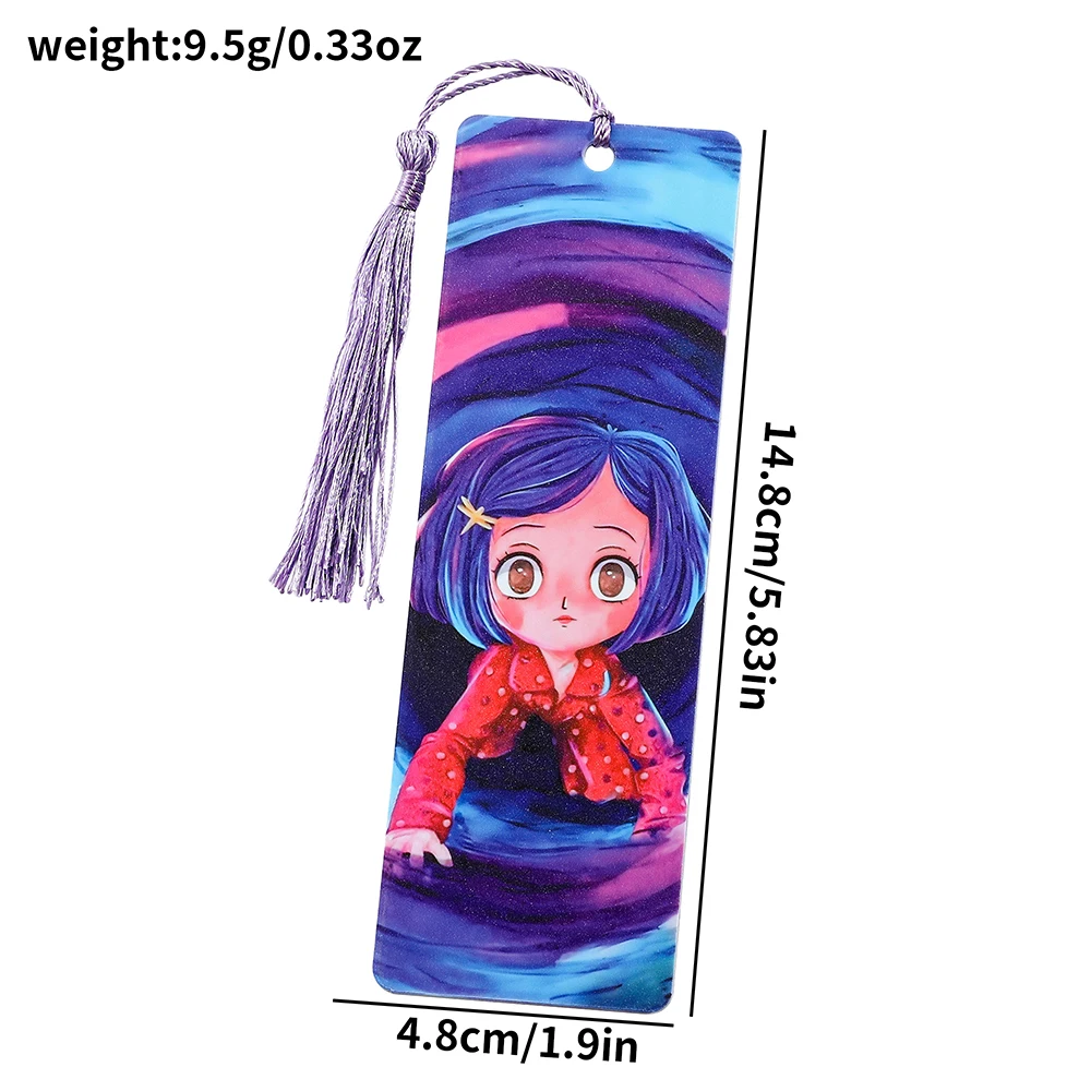 Coraline & the Secret Door Bookmarks Cartoon Fans Collectible Acrylic Bookmark with Tassel Cute Reading Marker Stationery Gift