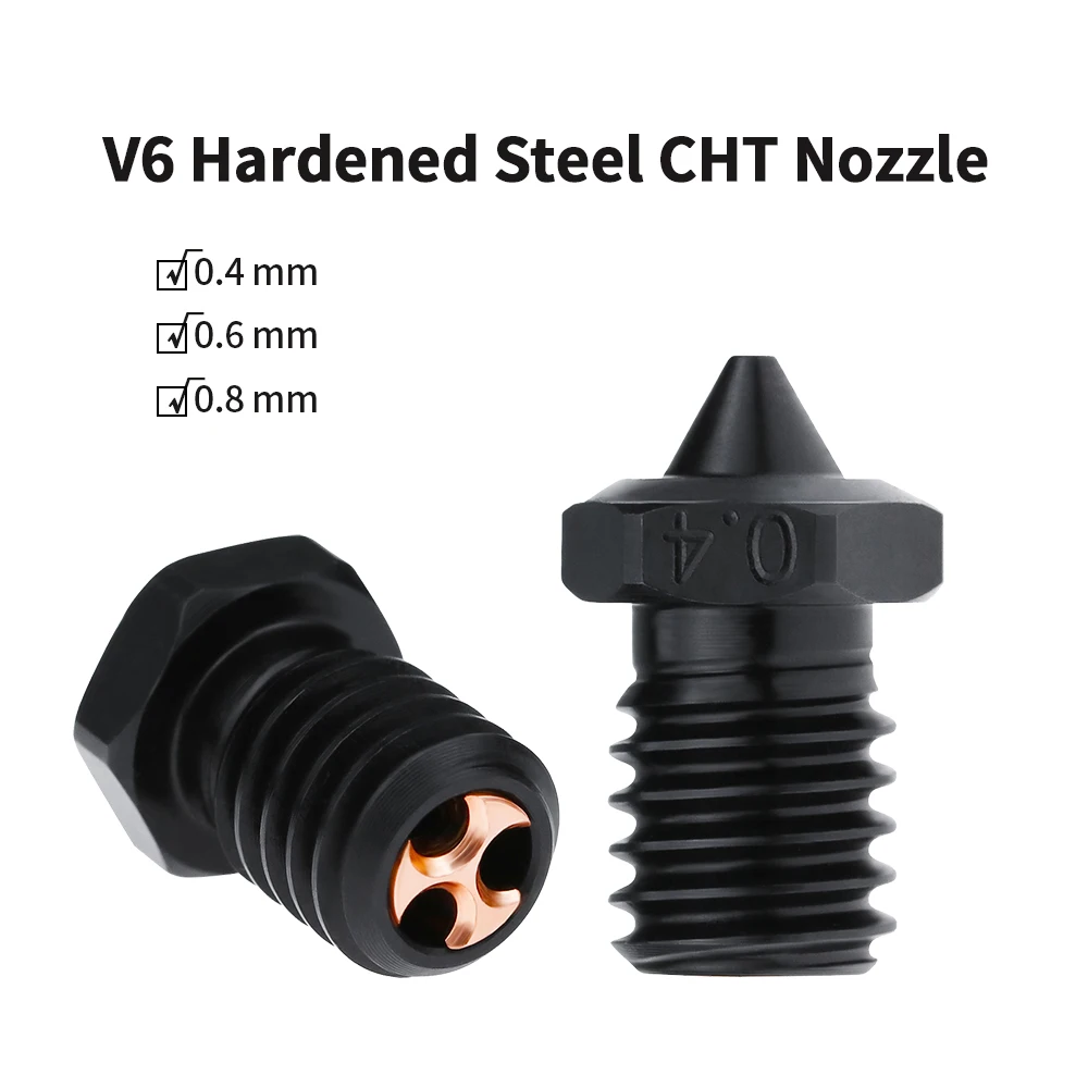 MK8/V6 CHT Brass Hardened Steel Nozzle MK8 Nozzle M6 High Flow Copper High Temperature Wear Resistance For 1.75/3.0 MM Filament