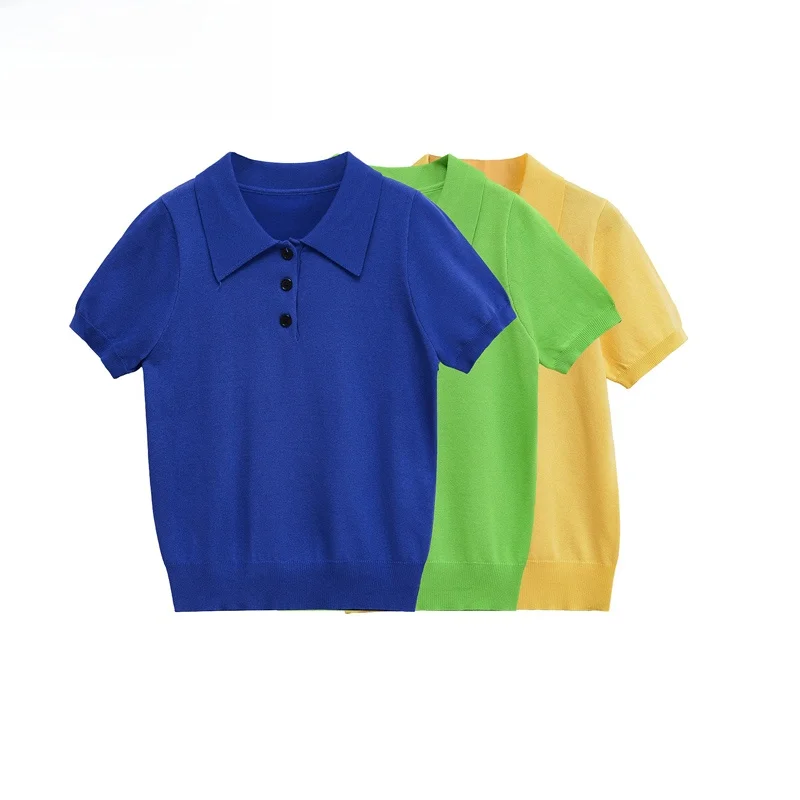 

ZBZR Spring New Women's Knitted ort Sve Classic Faion irt Straight Cut Commute Sle Pure Color Polyester Fiber