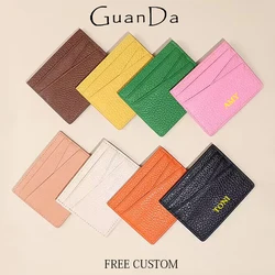 Custom Letters Genuine Leather Slim Card Wallet Luxury Design Engrave Initials Casual Fashion Card Holder Wholesale Wedding Gift