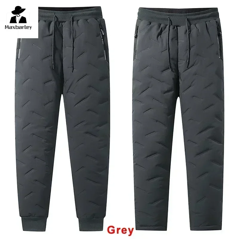 Winter Down Cotton Pants Men\'s Casual Waterproof Zipper Pocket Thickened Wool Warm Pants Jogger Outdoor Cold-proof Ski Pants 7XL