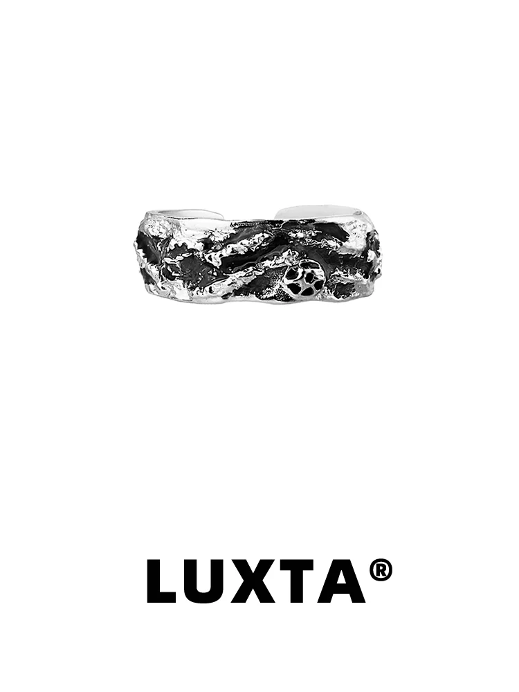 Luxta Pure Silver Black Glacier Ring Adjustable Open Style for Men And Women Hip Hop Fashion Ring High End Feel