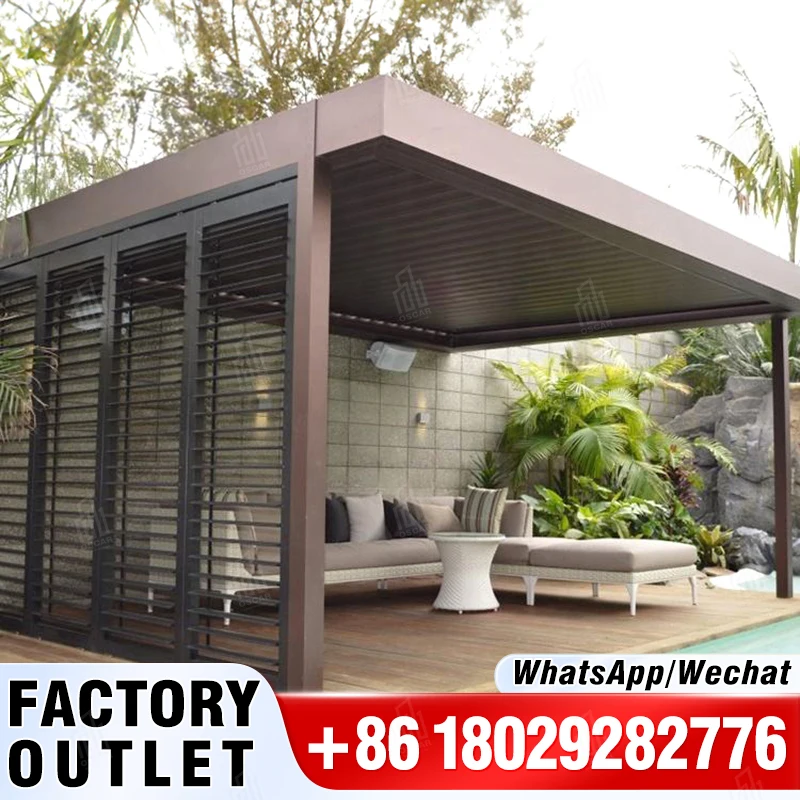 

oscaracso Courtyard Living Space Attached Patio UV Block Waterproof Open Air Dinning Canopy Bioclimatic Aluminum Pergola