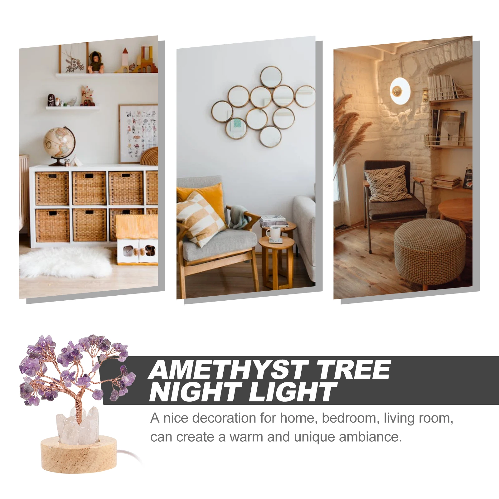 

Amethyst Crystal Tree Night Light Bedside Small Lamp Decorative Lights for Bedroom Living Room Warm Ambiance DIY Home Decoration