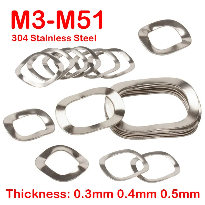 10/20/50/100Pcs 304 Stainless Steel Three Wave washers Spring Washer M3 M4 M5 M6 M8 M10 M12 M14 M16 M19 M23 M25 M27 M31~M51