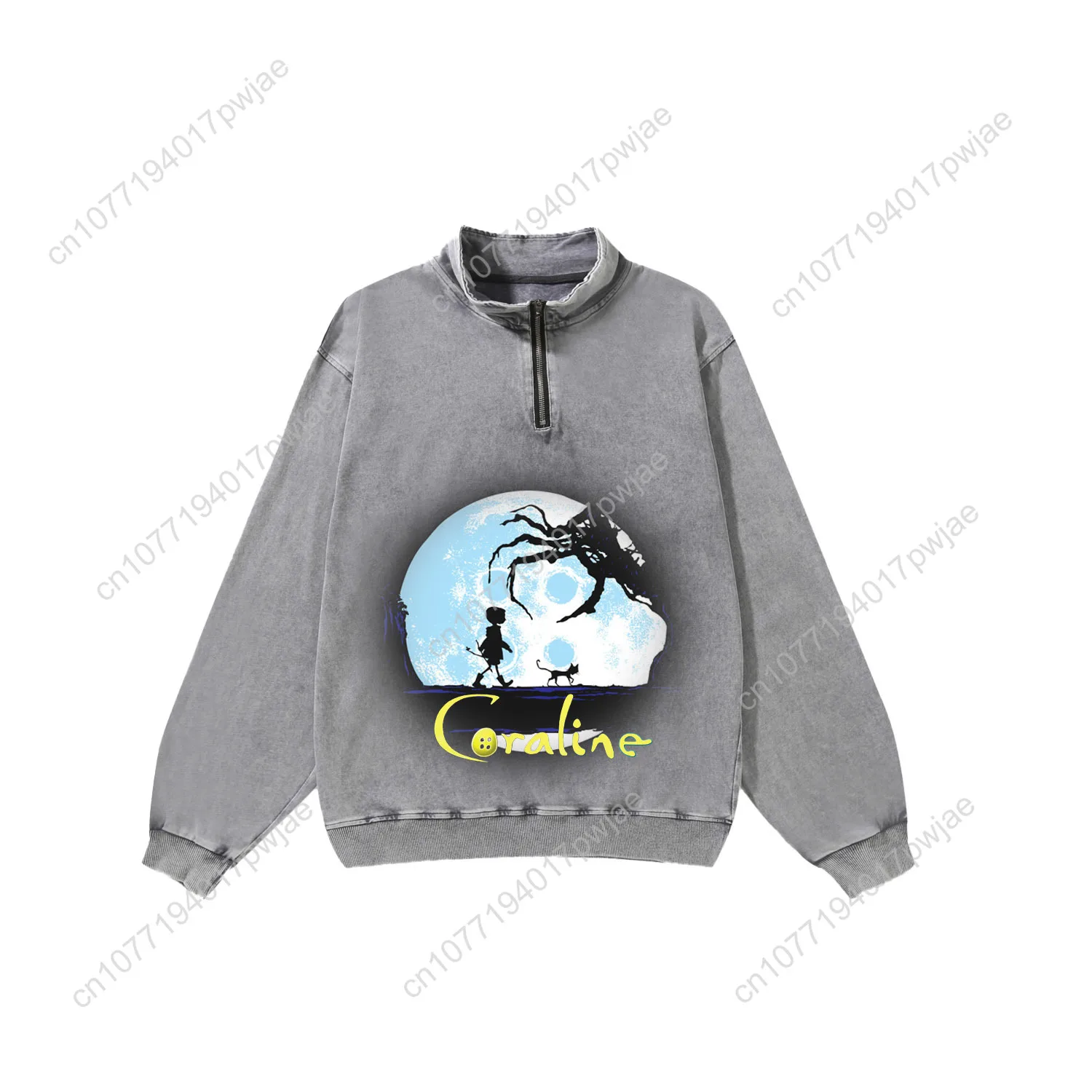

Coraline cartoon movie Custom Retro Sweatshirt Mans Womans Half Zipper Vintage Sweat Shirt Photo Custom Made Tops