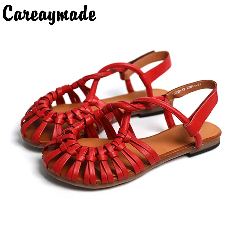 Careaymade-Genuine Leather First sandals new women's summer woven  soft sole personalized Women Lesiure outdoor beach shoes