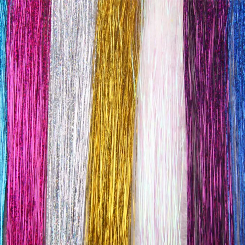 3 pz 45cm Glitter Sparkling Tinsel estensioni dei capelli colori arcobaleno Clip fissaggio lucido fata capelli Tinsel Kit accessorio per capelli donna