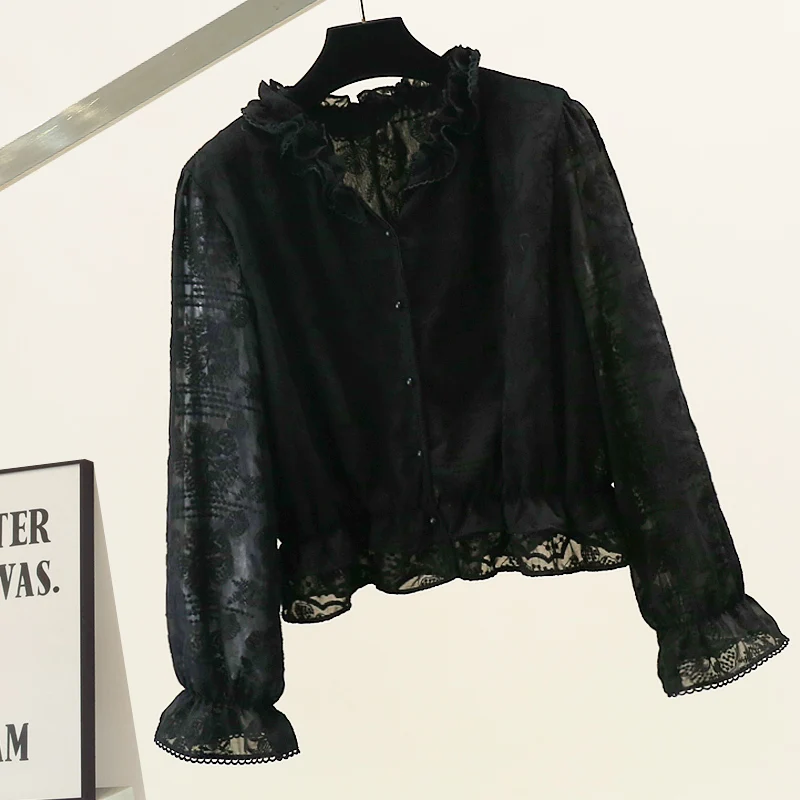 

Korean Sle Heavy Embellied Lace Patchwork Loose Long Sve irt Faionable Ele Versatile Women's Premium Quali B...