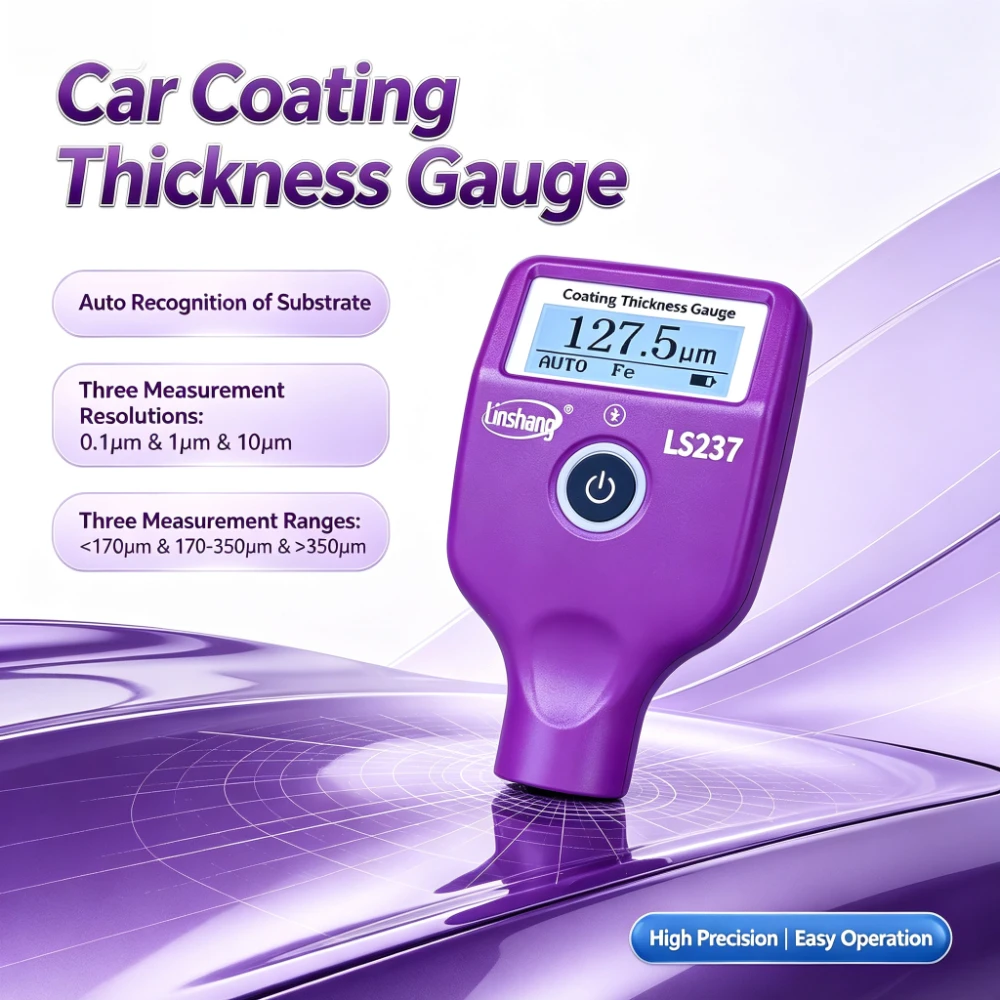 LS237 Car Paint Thickness Gauge for Auto Coating Identify Ferrous Putty Type-C Charge with Three Color and Rotatable Screen