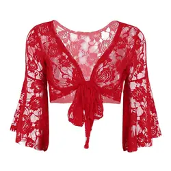 Women's Belly Dance Top  Short Cardigan Lace Long Sleeve Shrug Lace-up Shirt Gymnastics Cover Up Cardigan Wraps New