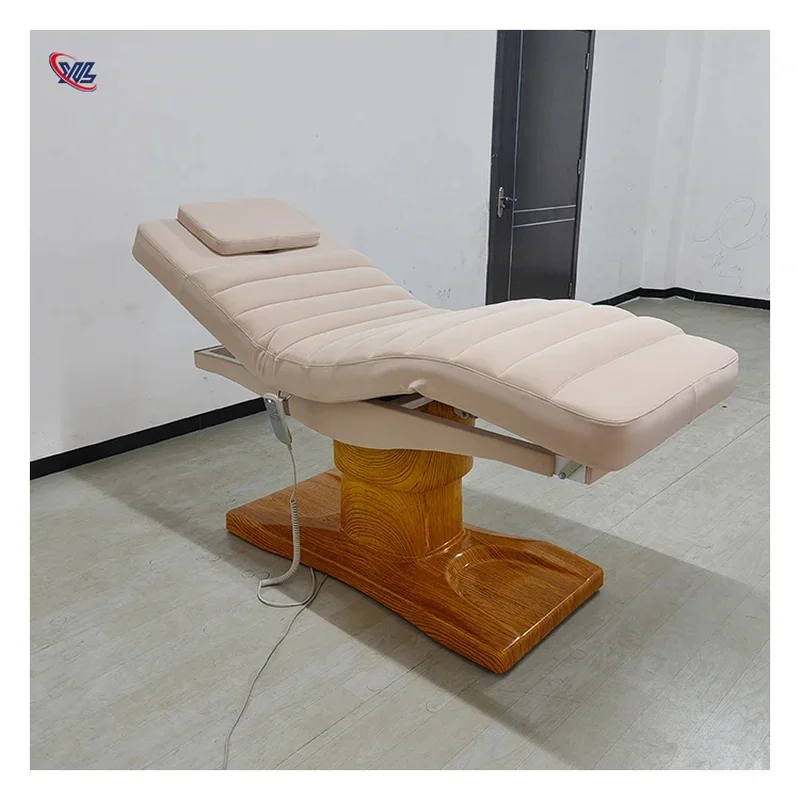 Modern Wood Grain Foot Control LED Base 3 Motor Massage Beauty Bed Without Armrest Hair Washing Facial Gym Salon Use