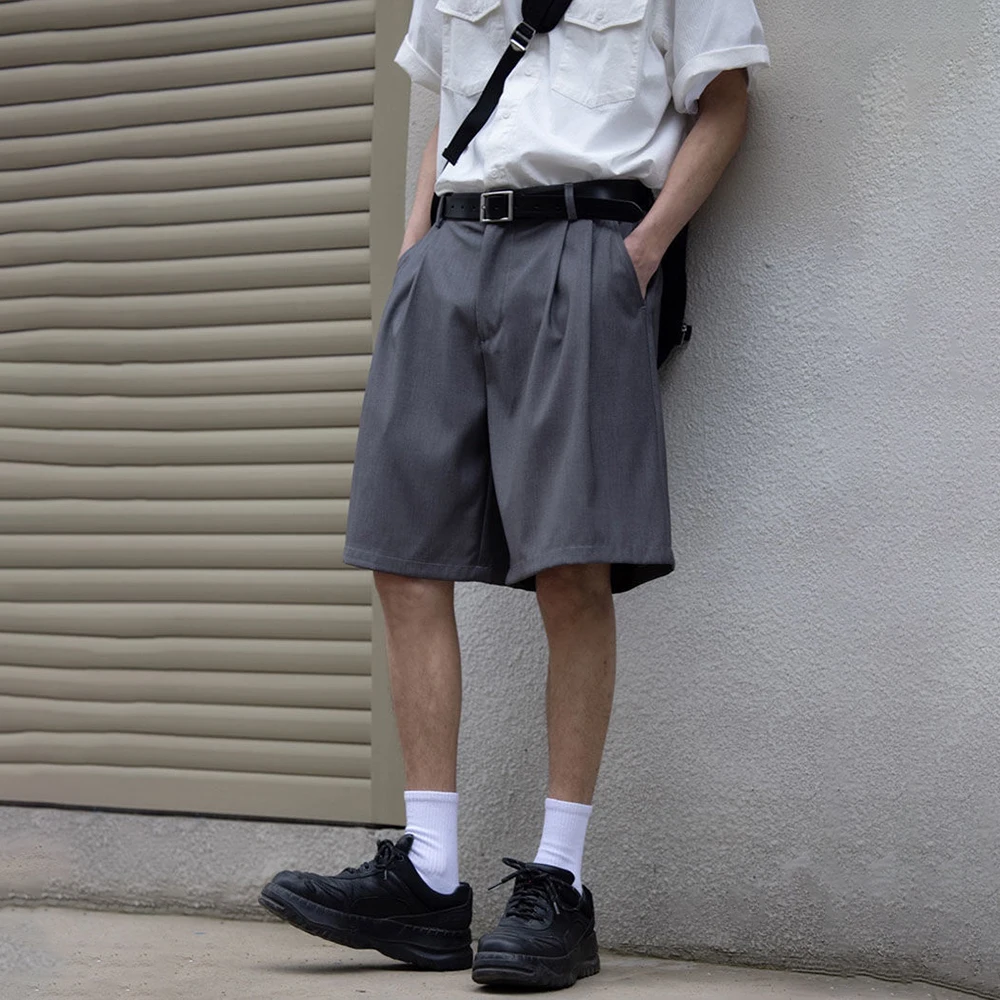 Mens Suit Shorts Summer Fashion Korean Version Solid Color Drape Five-Point Pants Popular Casual Trend Loose Street Y2k Shorts