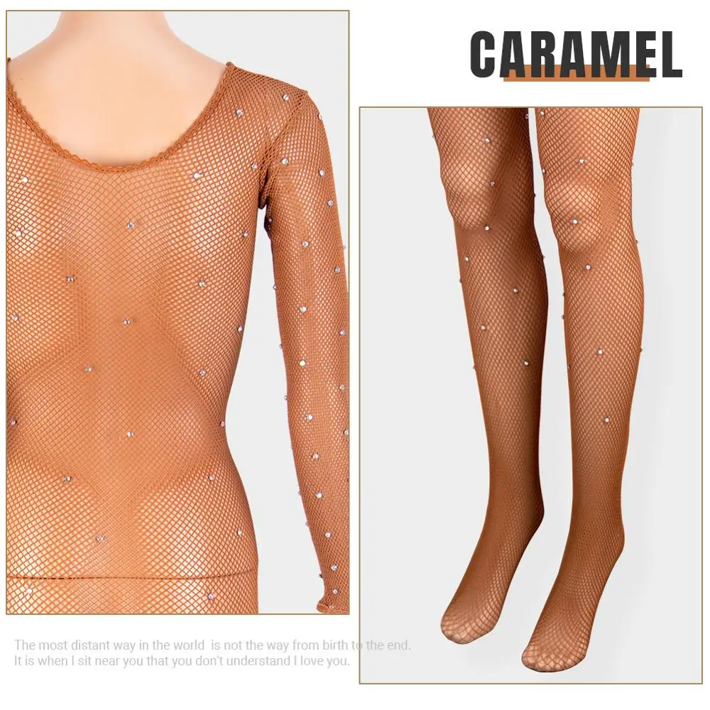 Latin Full Body Jumpsuits With Rhinestones Professional Fishnet Ballroom&Latin Dance Hard Yarn Elastic Latin Stockings Pantyhose