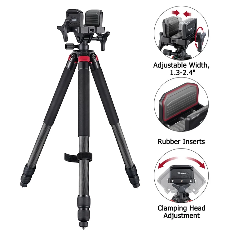 مسند ثلاثي القوائم من ألياف الكربون خفيف الوزن وأرجل قابلة للتعديل مع 360 درجة ° حامل رأس بمشبك قابل للتعديل للصيد في الهواء الطلق #2